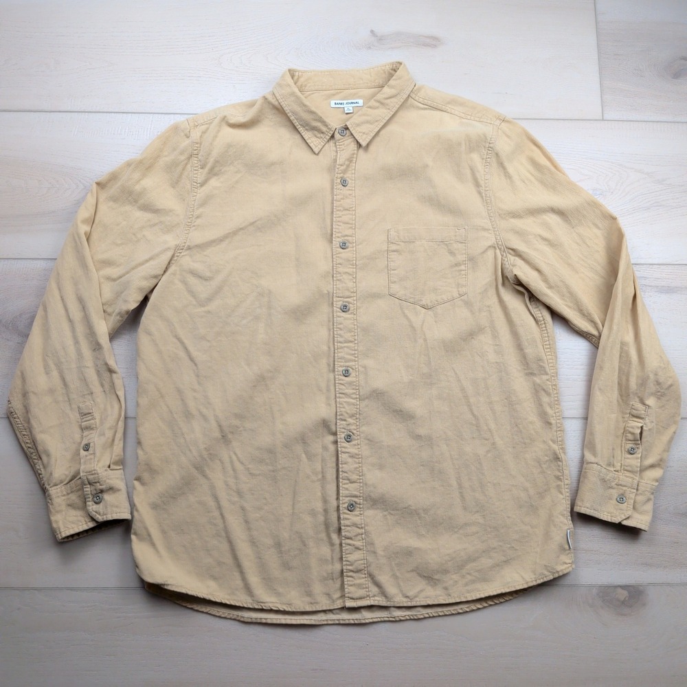 Banks Journal Corduroy Shirt‎ Mens XL Tan Long Sleeve Button Down Khaki Cotton